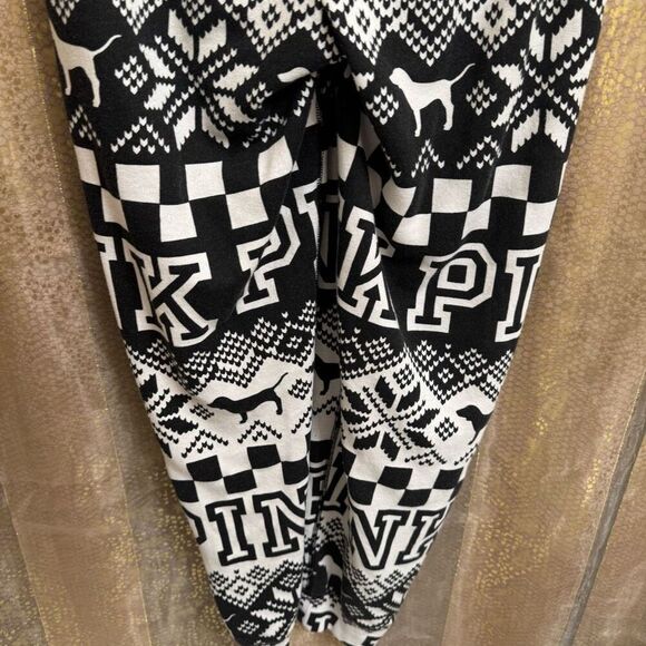 PINK Victorias Secret Black White Winter Sherpa Hood Zip Romper Small - Picture 9 of 11